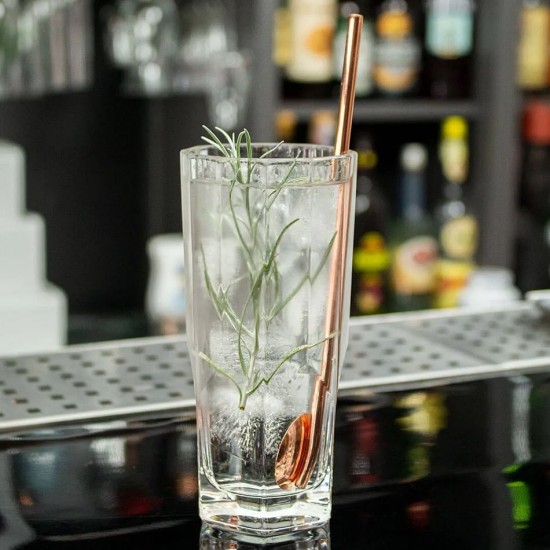 Colher Canudo 20cm Cor Bronze em Aço Inox Para Coquetel